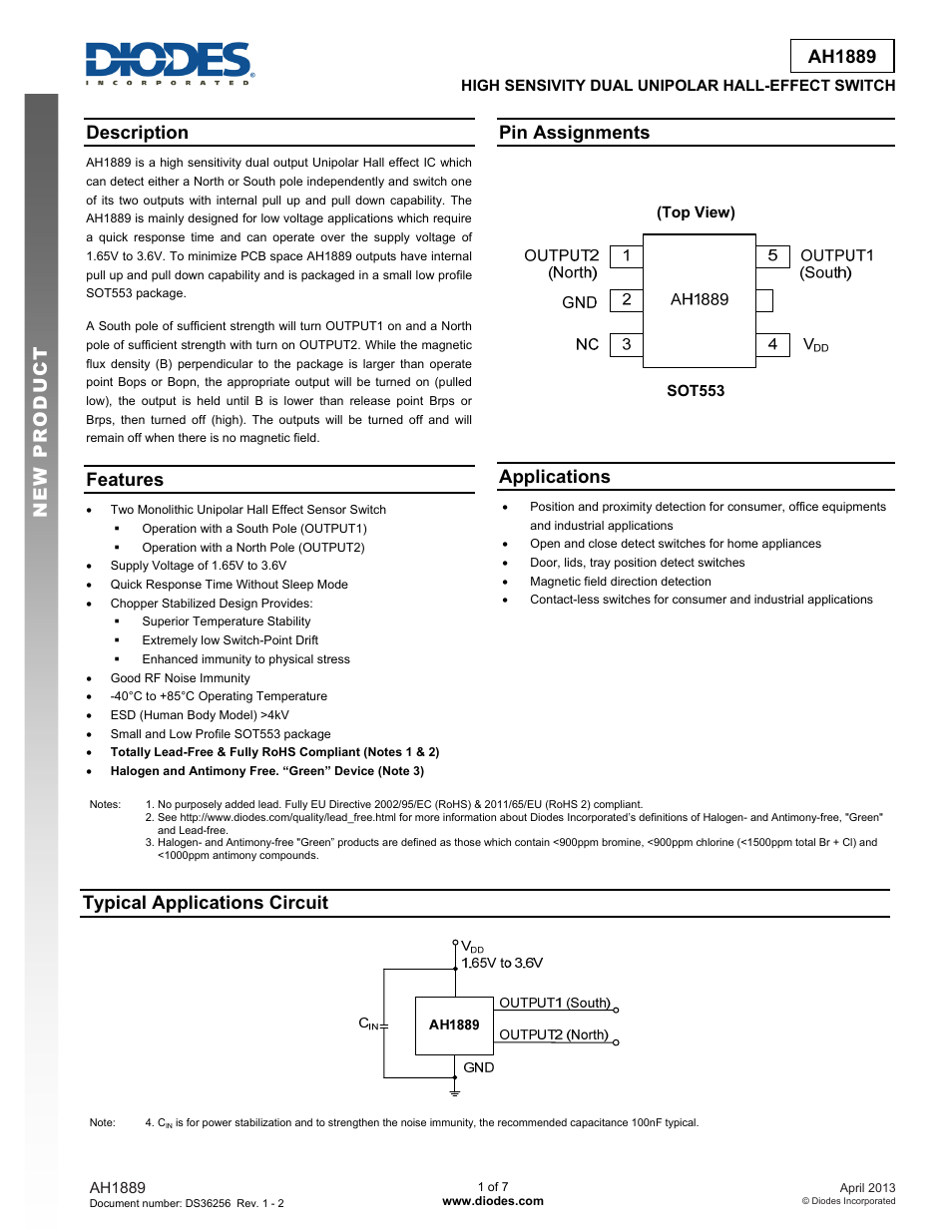 Diodes AH1889 User Manual | 7 pages