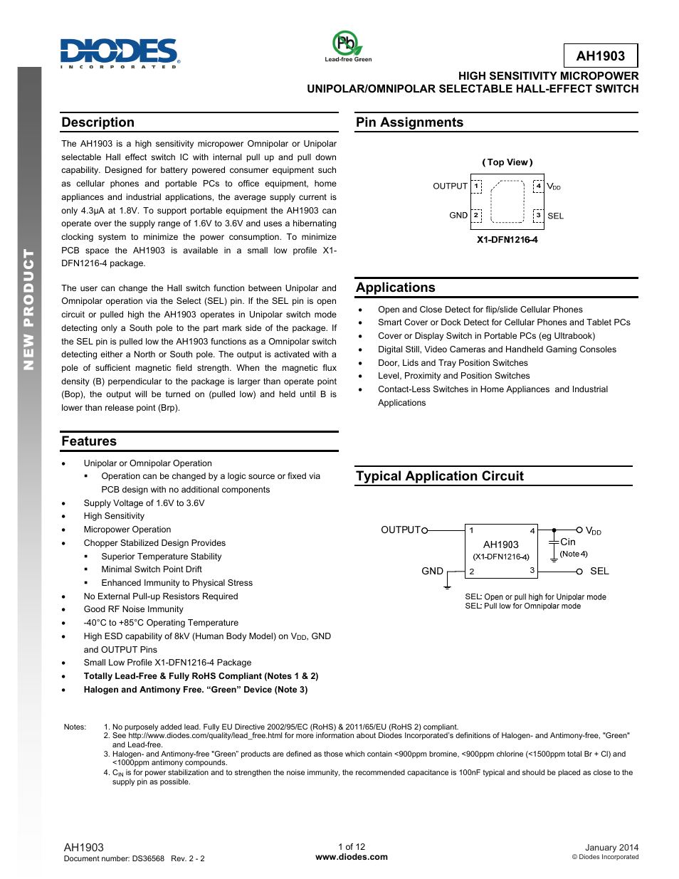 Diodes AH1903 User Manual | 12 pages