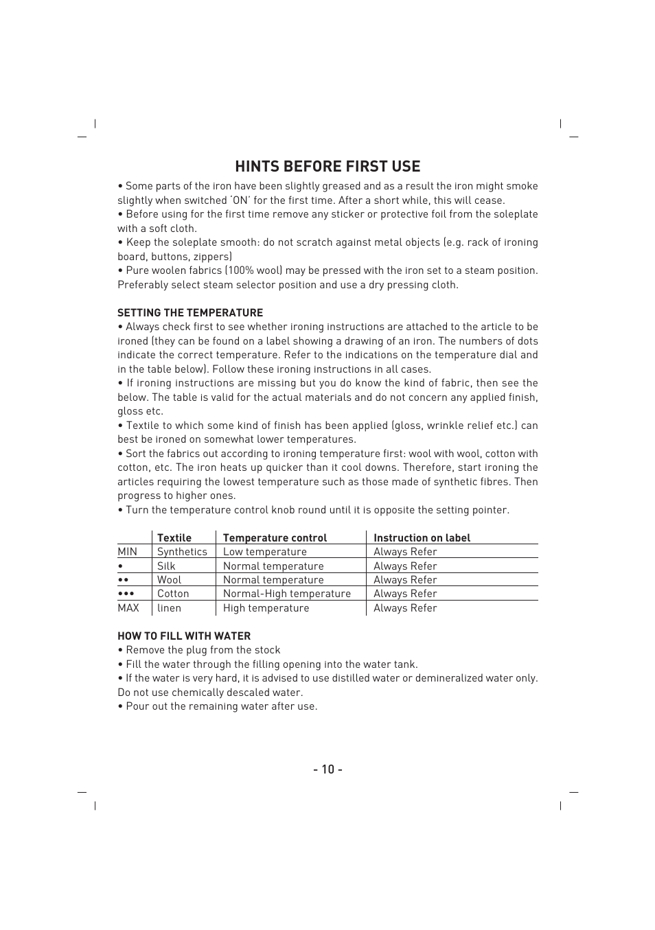 Hints before first use | SINBO SSI 2854 User Manual | Page 11 / 44