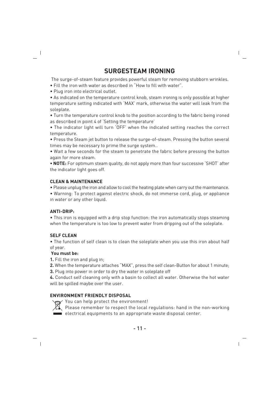 Surgesteam ironing | SINBO SSI 2854 User Manual | Page 12 / 44