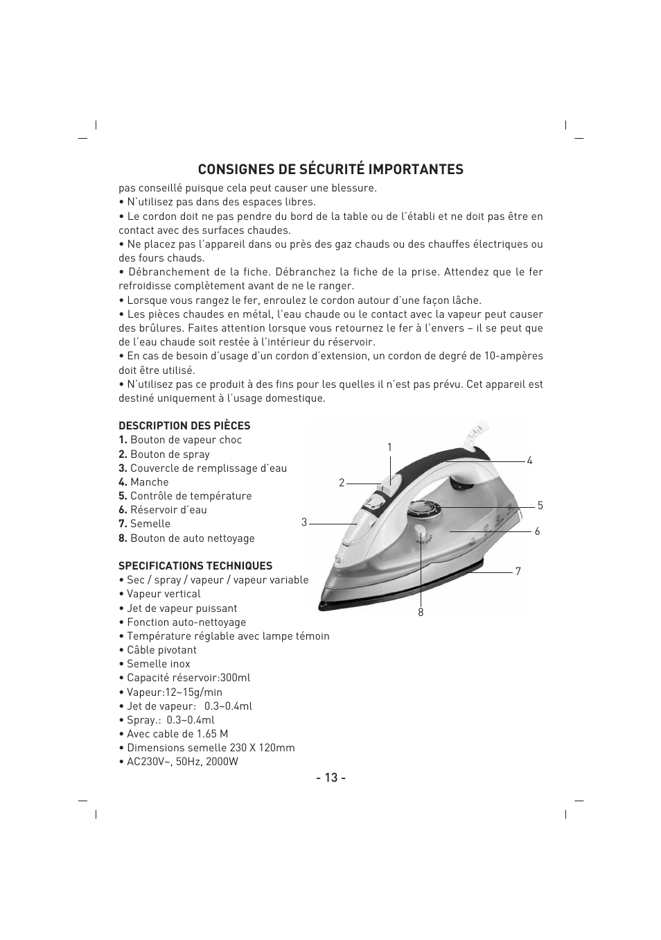 Consignes de sécurité importantes | SINBO SSI 2854 User Manual | Page 14 / 44