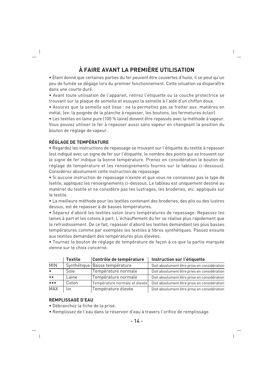 À faire avant la première utilisation | SINBO SSI 2854 User Manual | Page 15 / 44