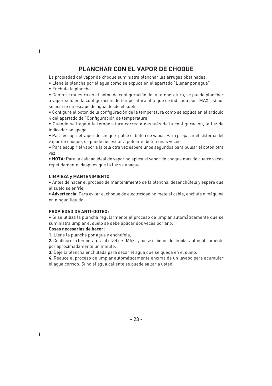 Planchar con el vapor de choque | SINBO SSI 2854 User Manual | Page 24 / 44