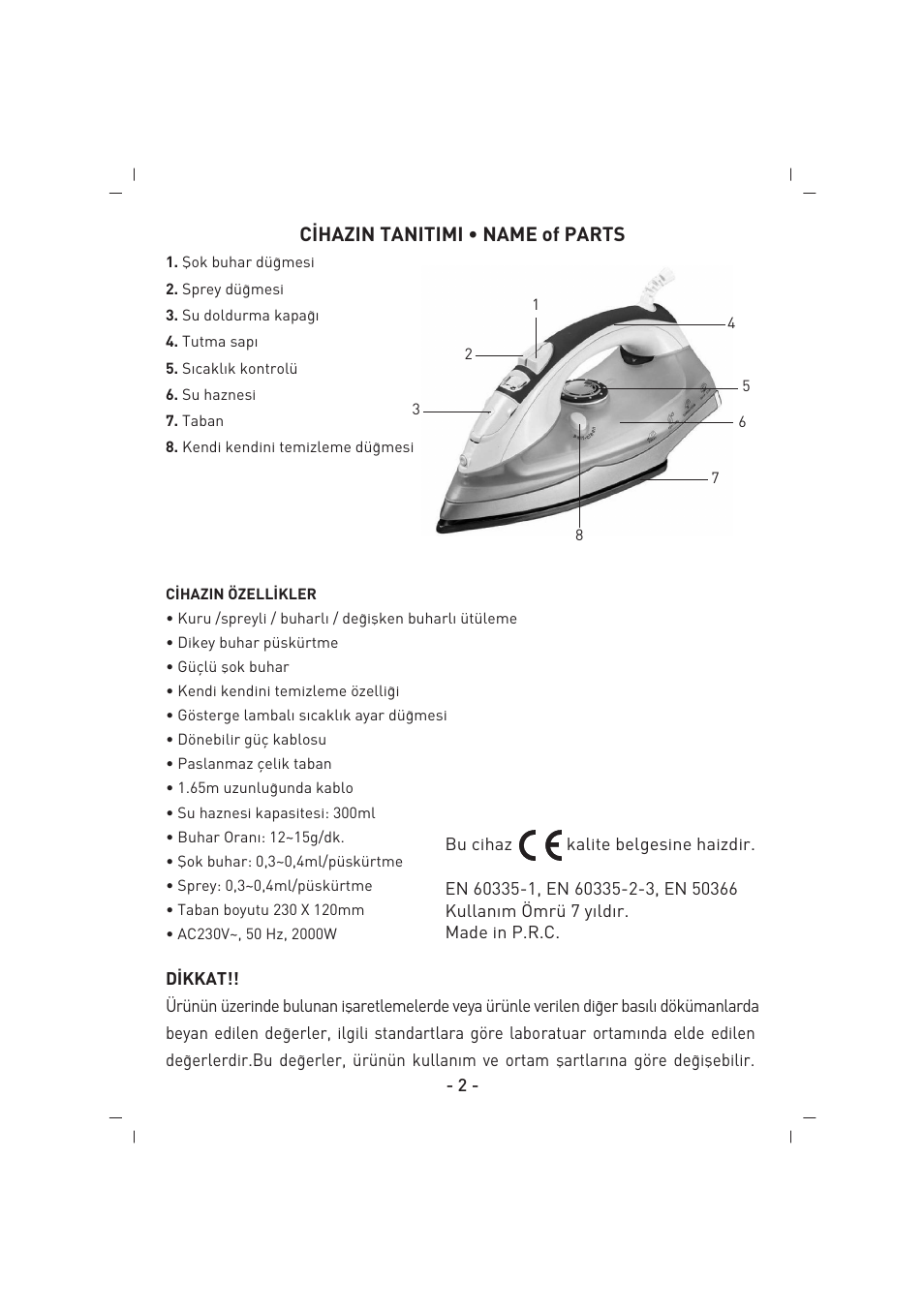 C‹hazin tanitimi • name of parts | SINBO SSI 2854 User Manual | Page 3 / 44