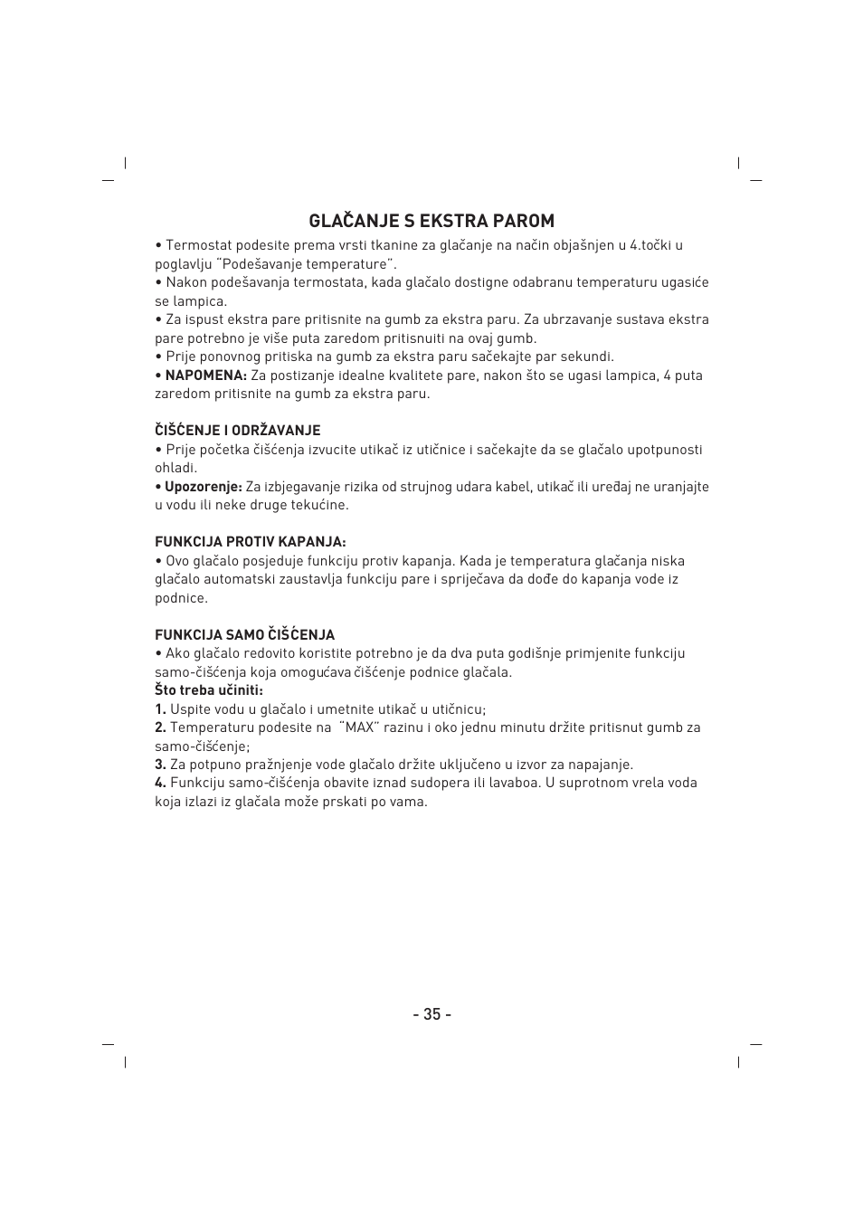 Glaˇcanje s ekstra parom | SINBO SSI 2854 User Manual | Page 36 / 44