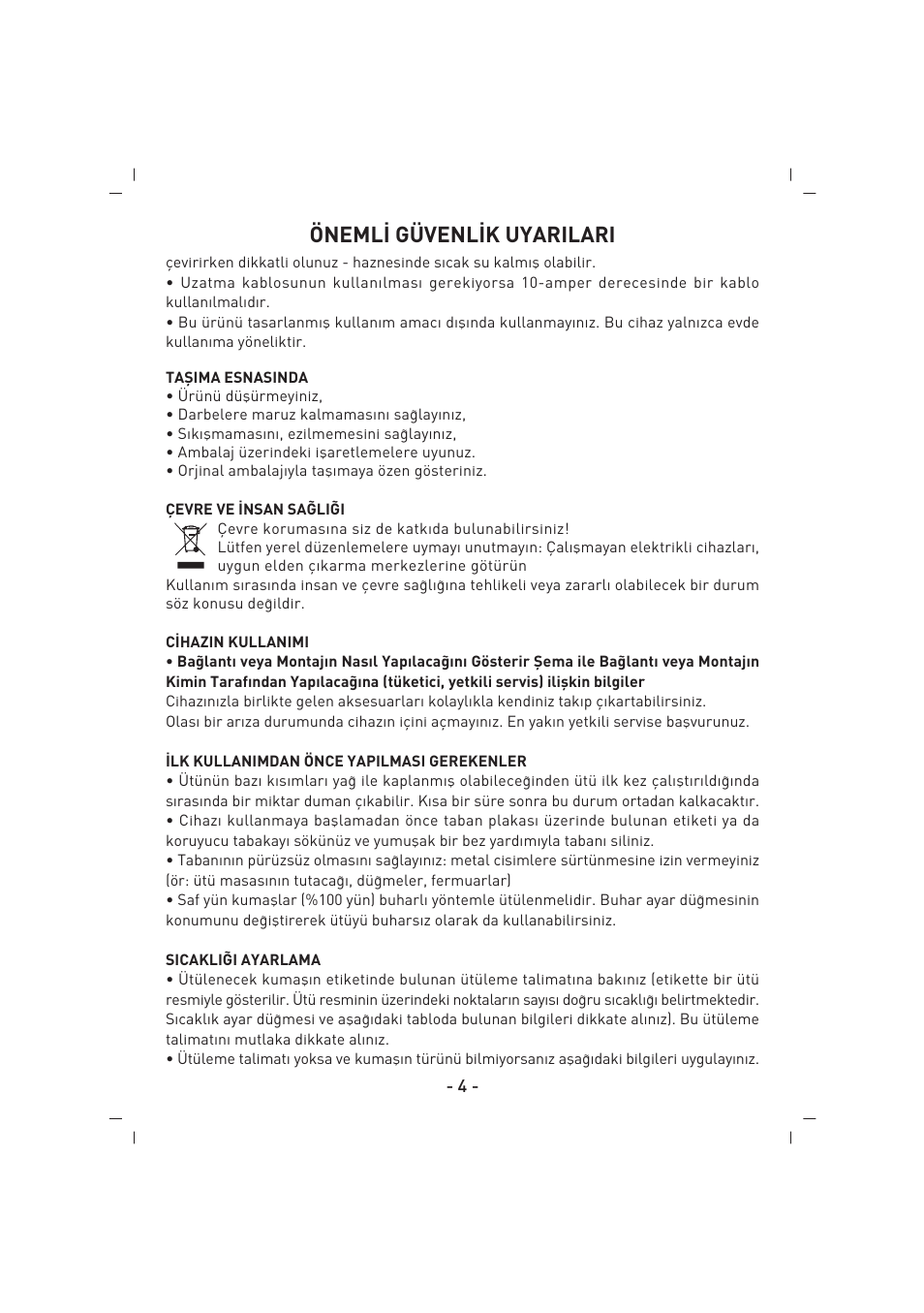 Öneml‹ güvenl‹k uyarilari | SINBO SSI 2854 User Manual | Page 5 / 44