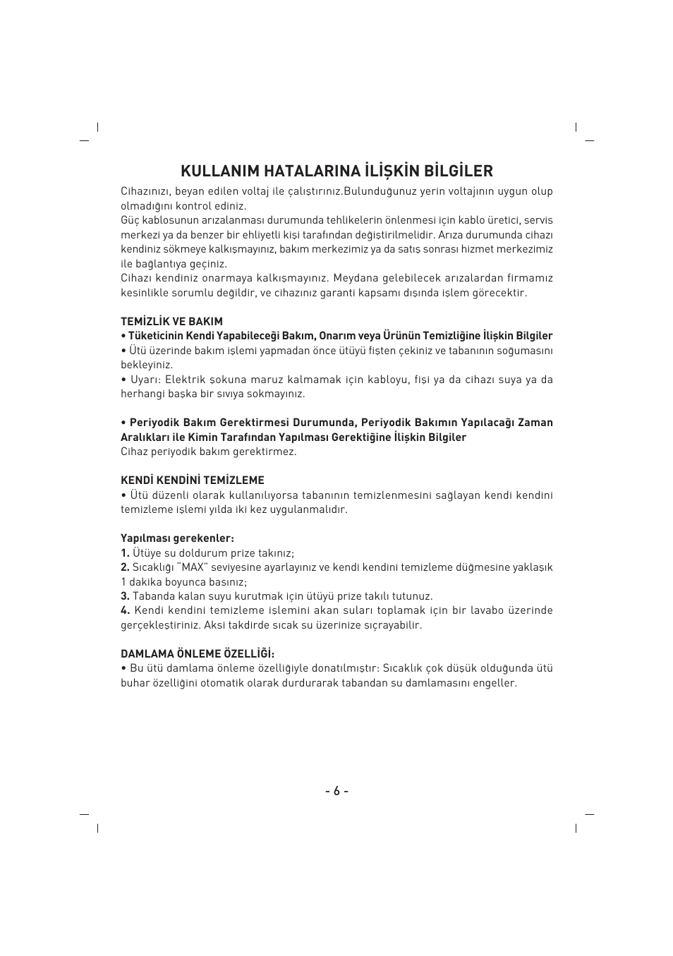 Kullanim hatalarina ‹l‹fik‹n b‹lg‹ler | SINBO SSI 2854 User Manual | Page 7 / 44
