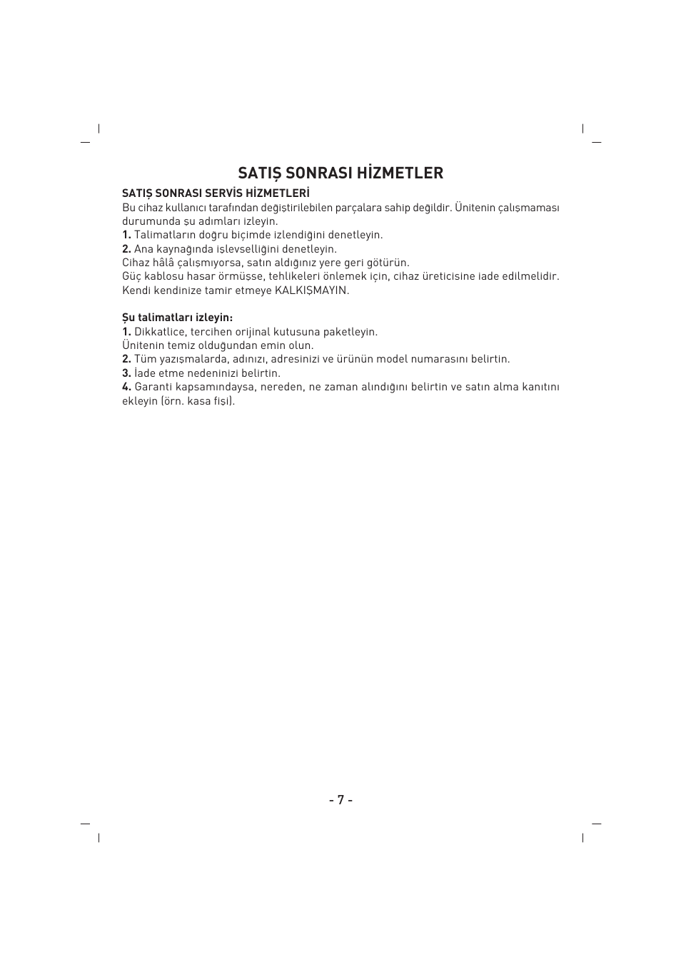 Satifi sonrasi h‹zmetler | SINBO SSI 2854 User Manual | Page 8 / 44