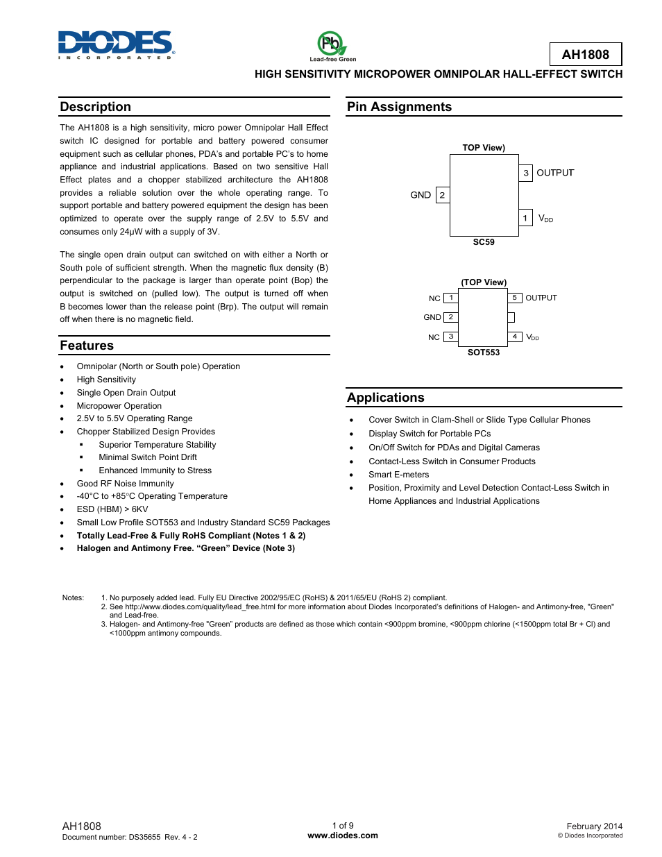 Diodes AH1808 User Manual | 9 pages