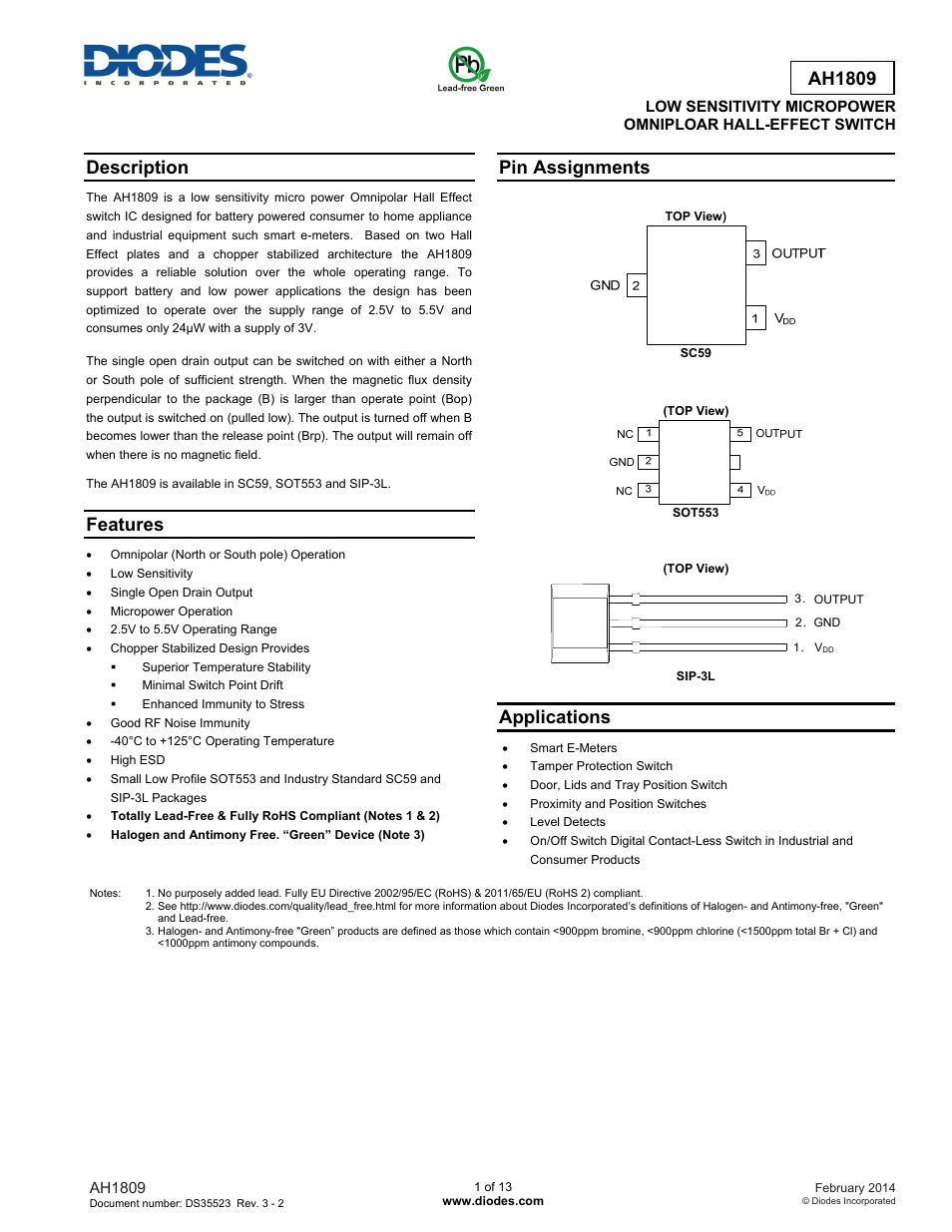 Diodes AH1809 User Manual | 13 pages