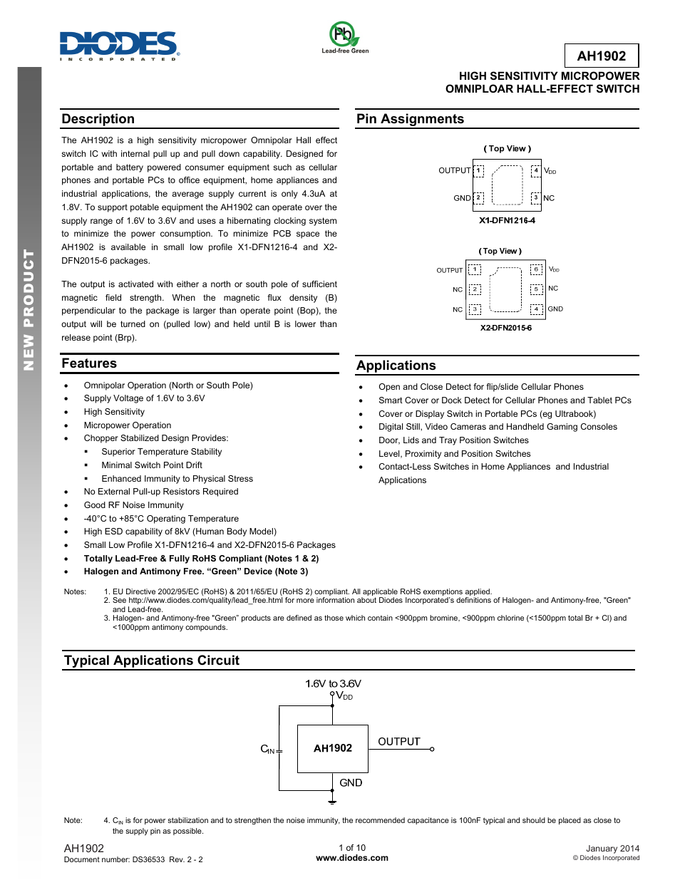 Diodes AH1902 User Manual | 10 pages