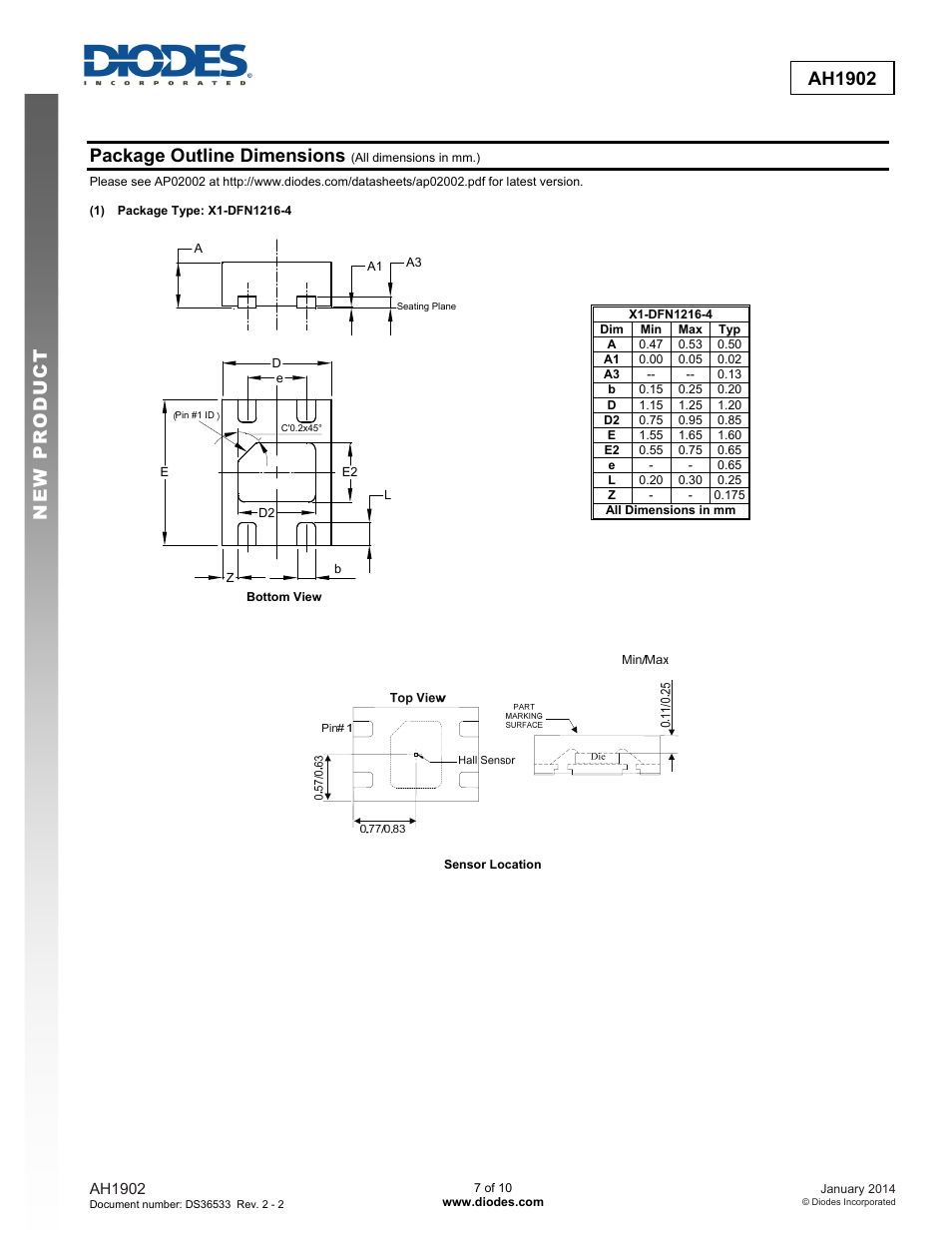 New prod uc t ah1902, Package outline dimensions | Diodes AH1902 User Manual | Page 7 / 10