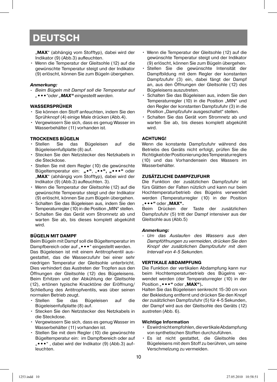 Deutsch | Vitek VT-1253 User Manual | Page 10 / 40