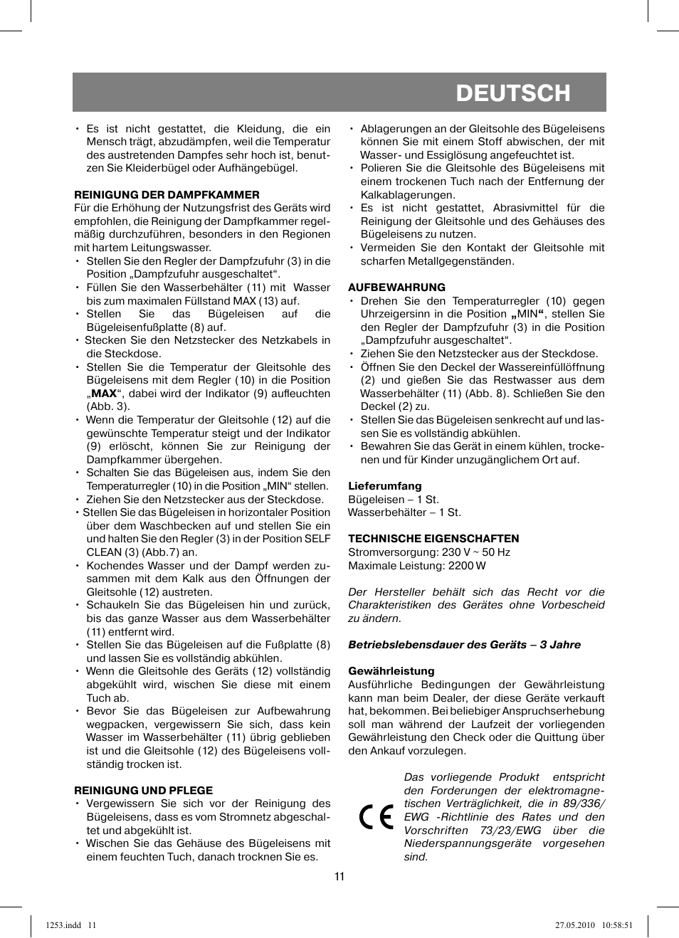 Deutsch | Vitek VT-1253 User Manual | Page 11 / 40