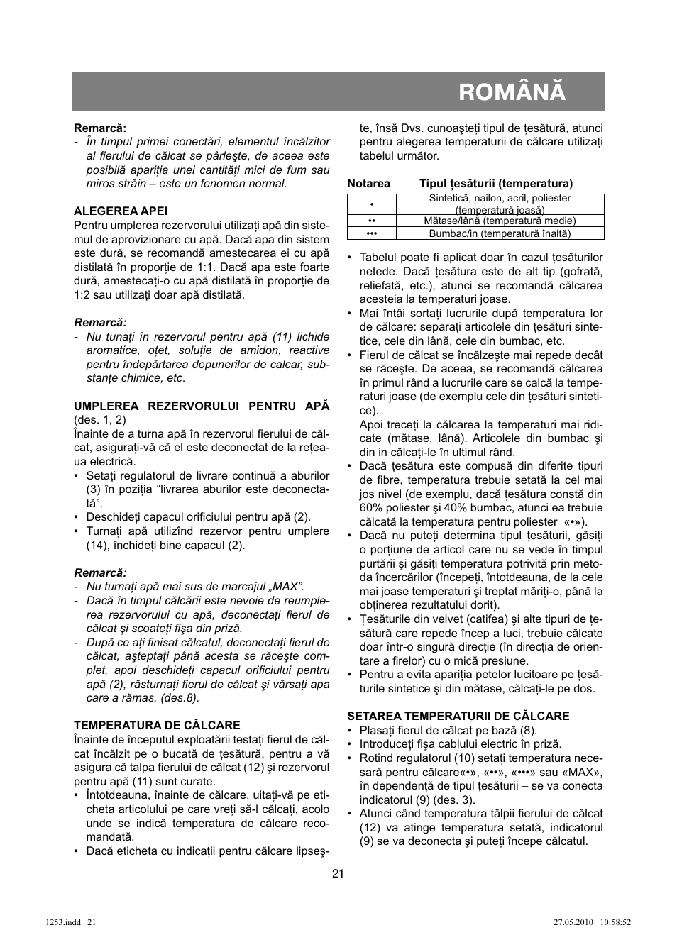 Română | Vitek VT-1253 User Manual | Page 21 / 40