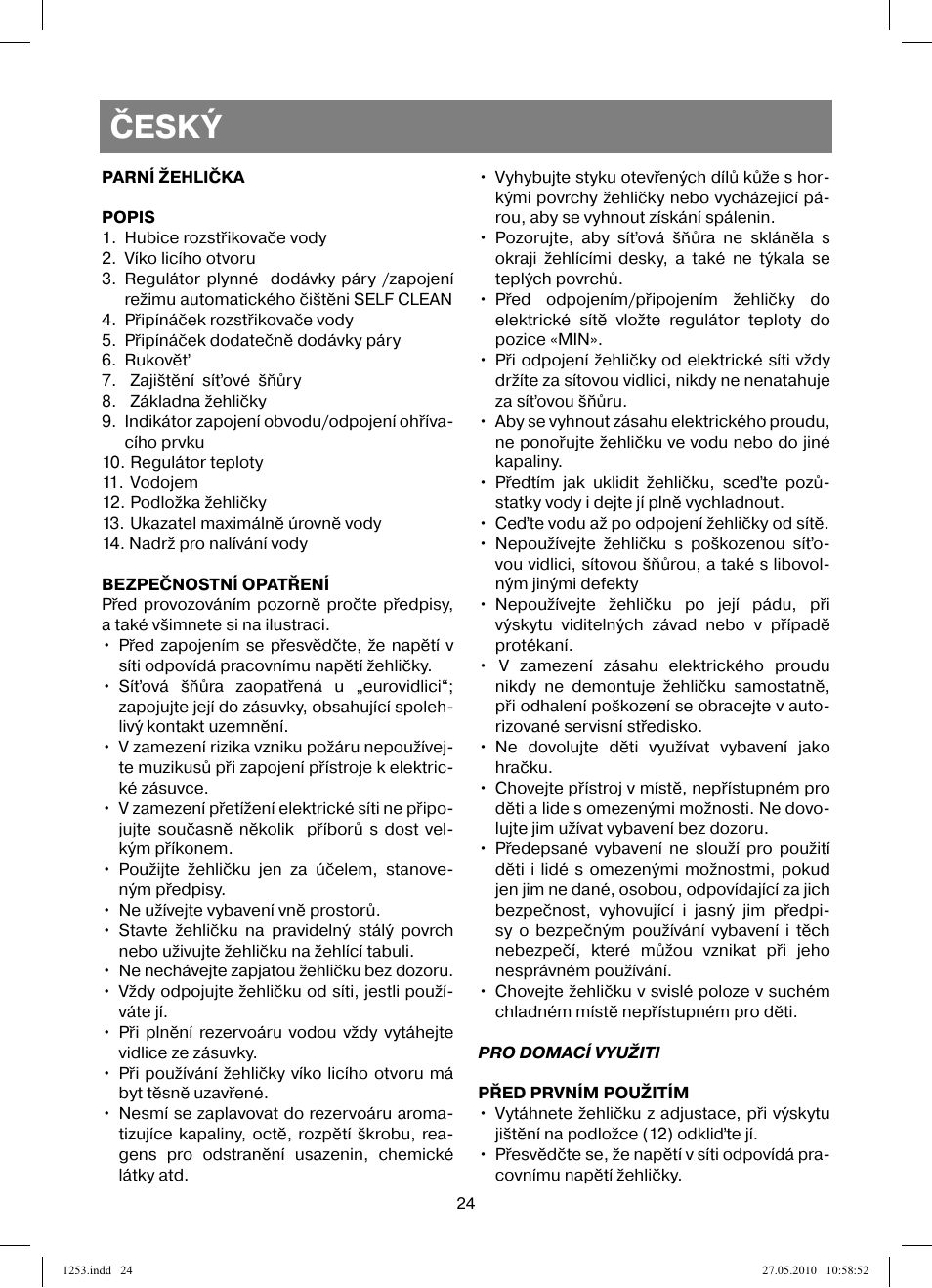Český | Vitek VT-1253 User Manual | Page 24 / 40
