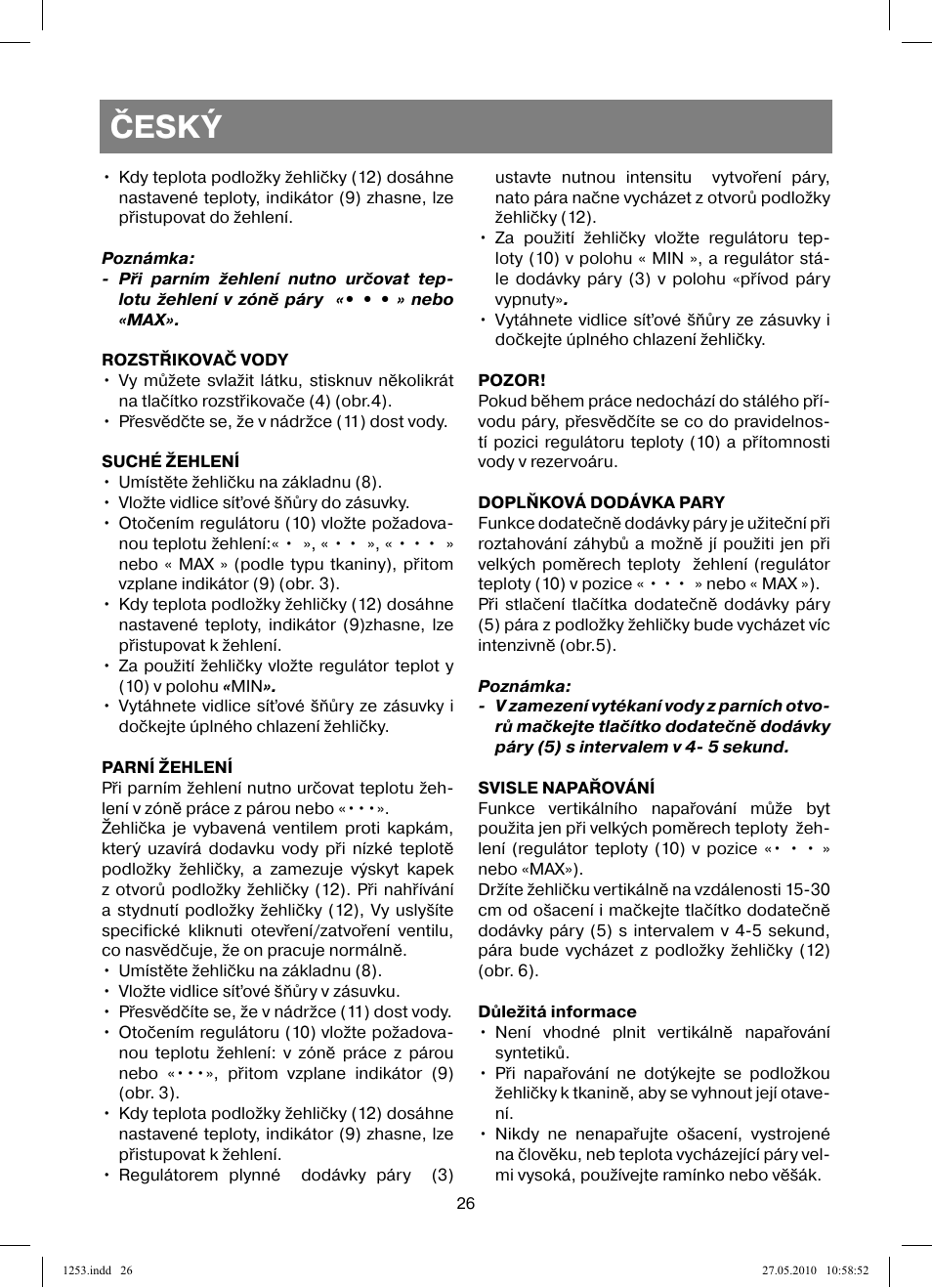 Český | Vitek VT-1253 User Manual | Page 26 / 40