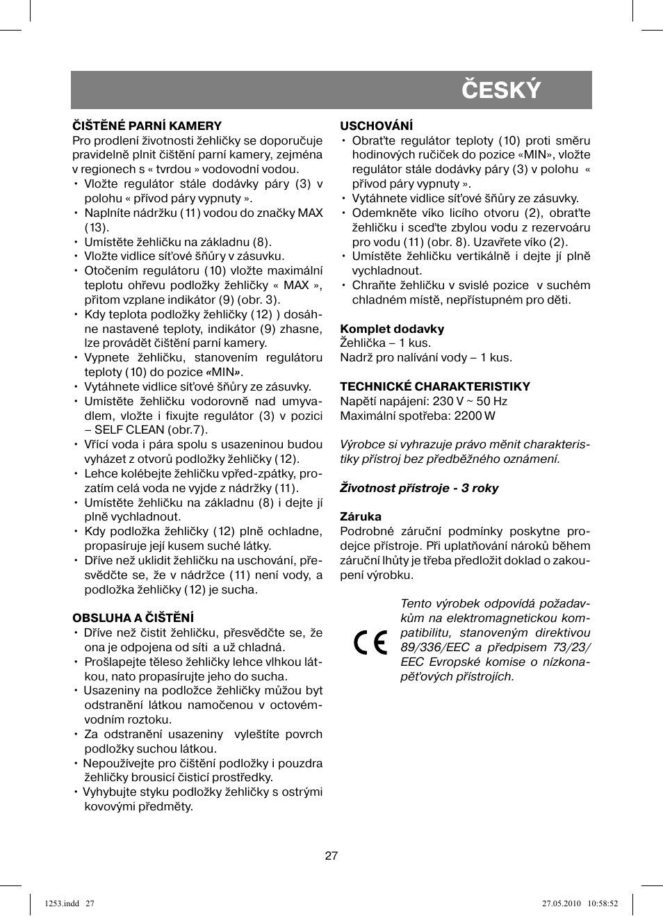 Český | Vitek VT-1253 User Manual | Page 27 / 40
