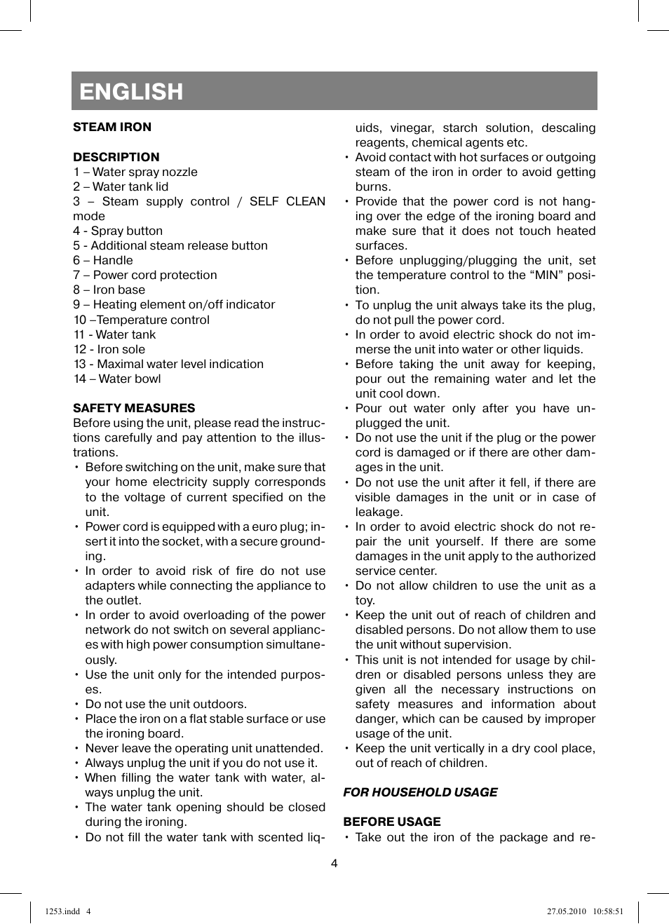 English | Vitek VT-1253 User Manual | Page 4 / 40