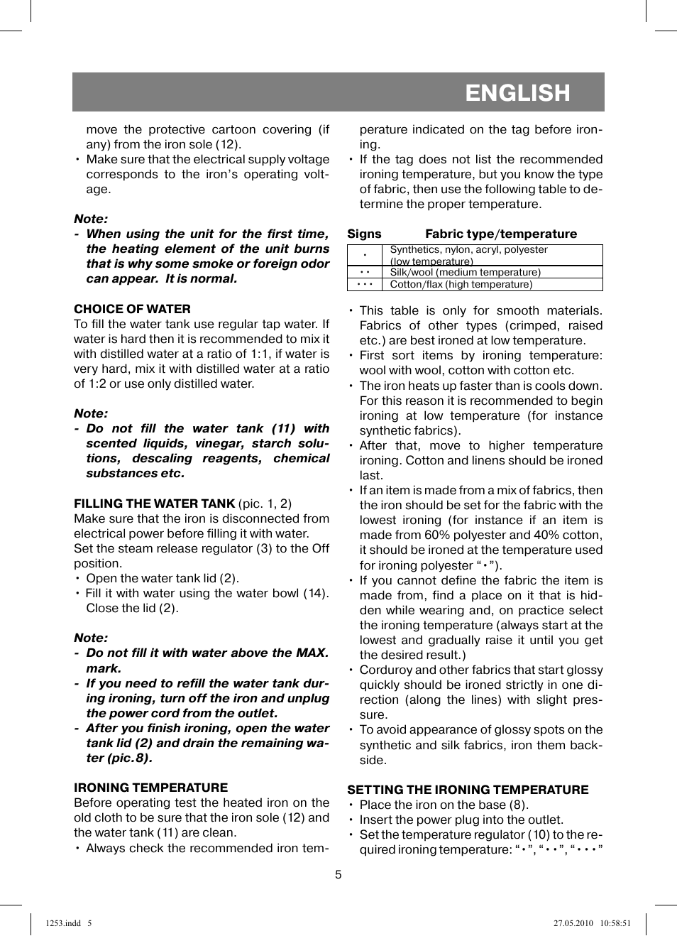 English | Vitek VT-1253 User Manual | Page 5 / 40