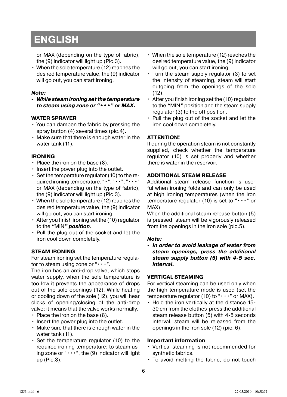 English | Vitek VT-1253 User Manual | Page 6 / 40