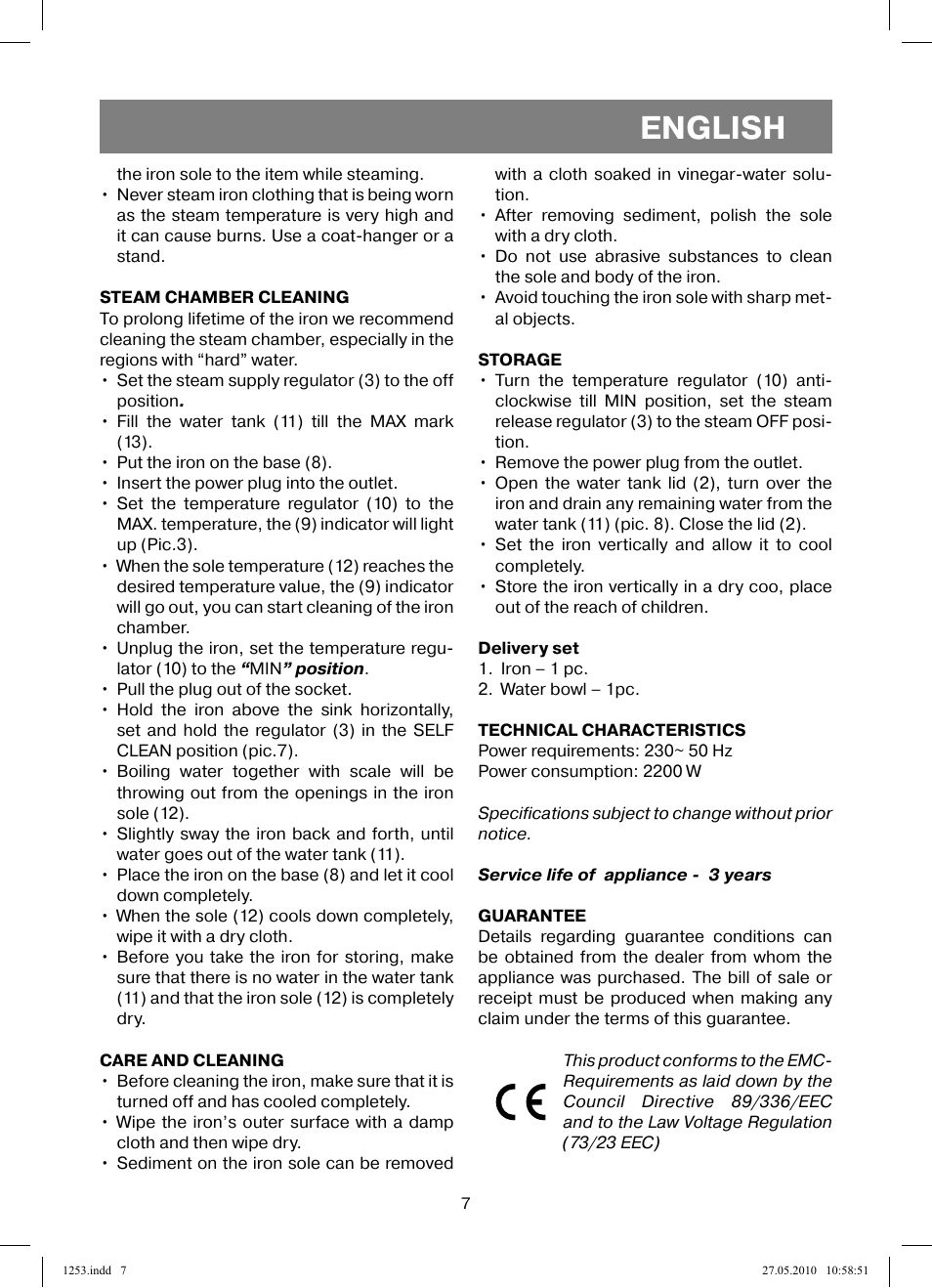 English | Vitek VT-1253 User Manual | Page 7 / 40