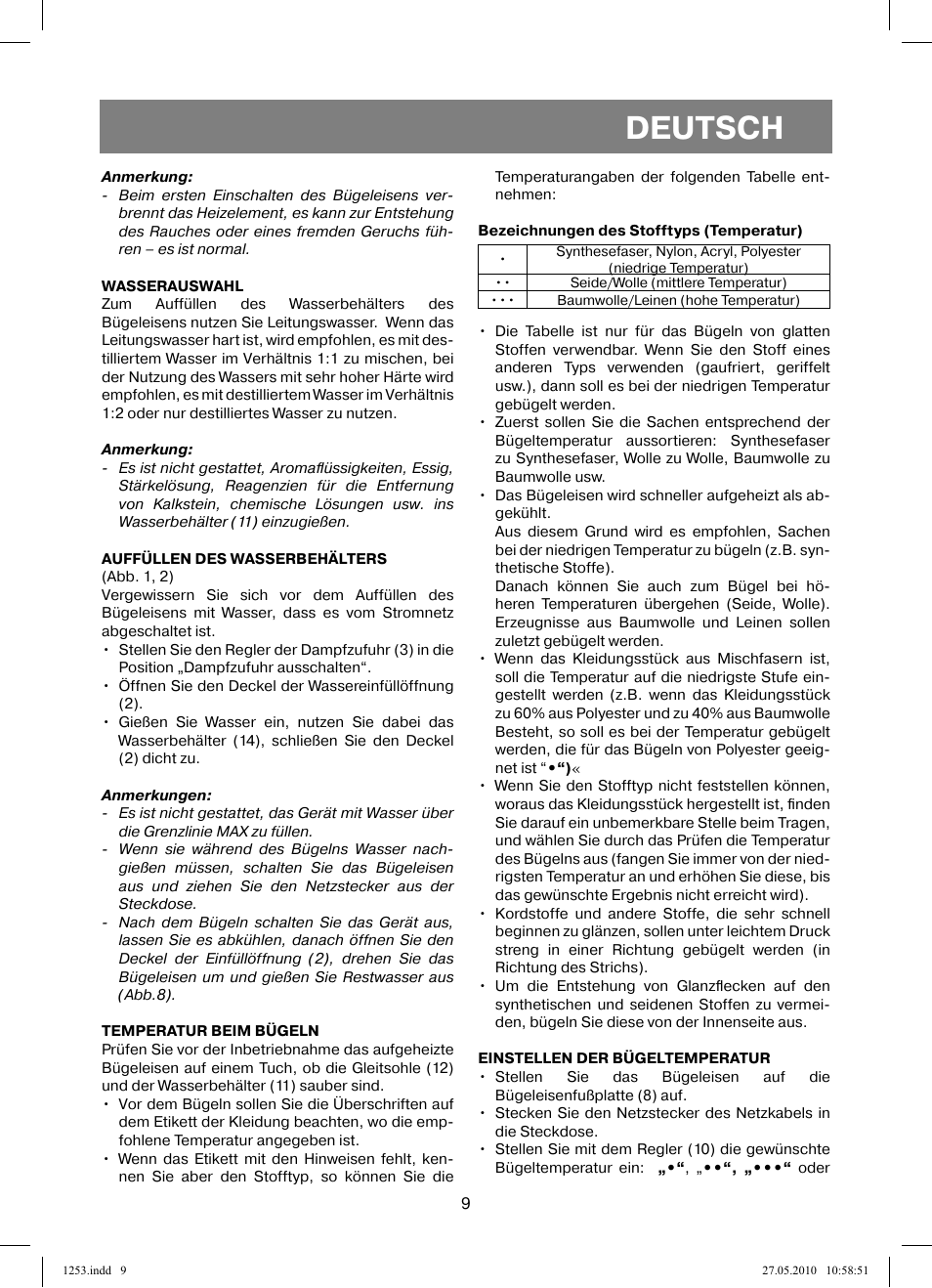 Deutsch | Vitek VT-1253 User Manual | Page 9 / 40