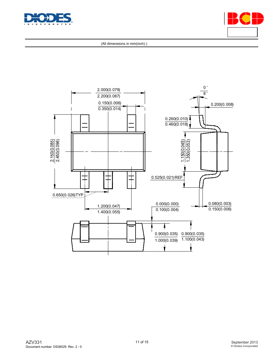 Azv331, Package outline dimensions, Sc-70-5 | Diodes AZV331 User Manual | Page 11 / 15