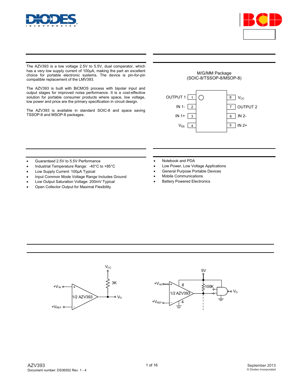 Diodes AZV393 User Manual | 16 pages