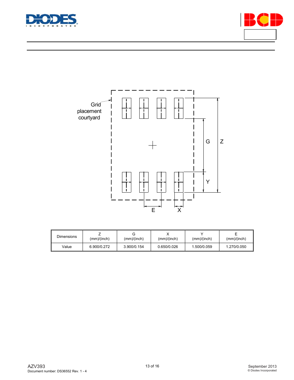 Azv393, Suggested pad layout, Soic-8 | Diodes AZV393 User Manual | Page 13 / 16