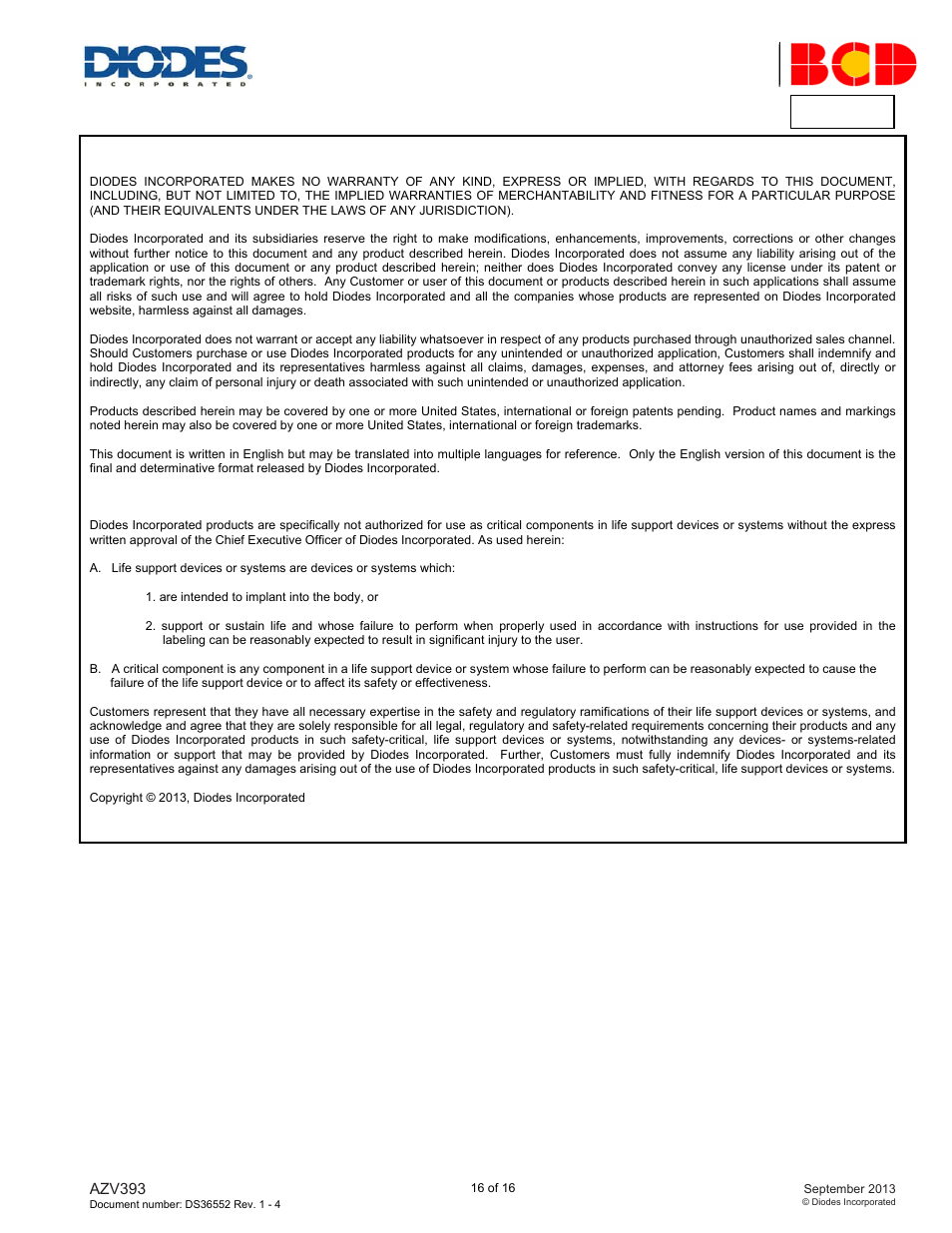 Azv393 | Diodes AZV393 User Manual | Page 16 / 16