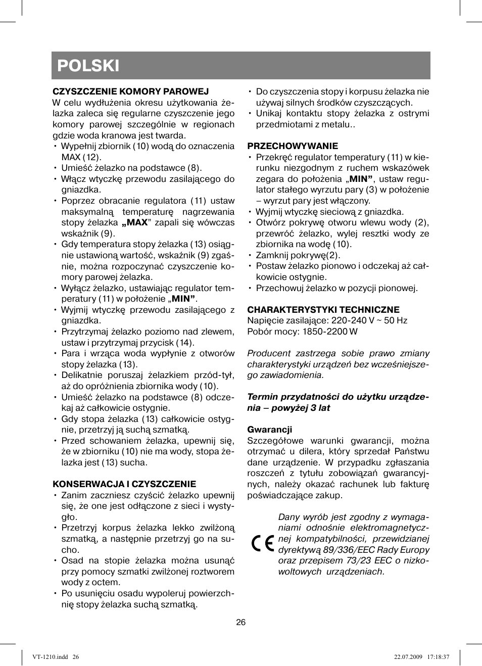 Polski | Vitek VT-1210 User Manual | Page 26 / 44