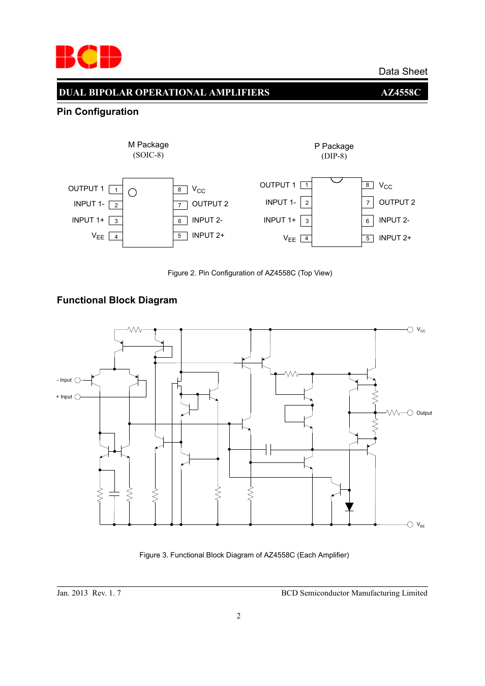 Pin configuration | Diodes AZ4558C User Manual | Page 2 / 10
