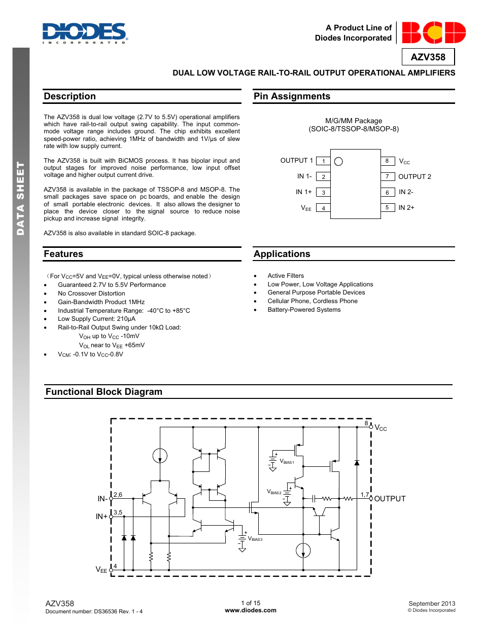 Diodes AZV358 User Manual | 15 pages