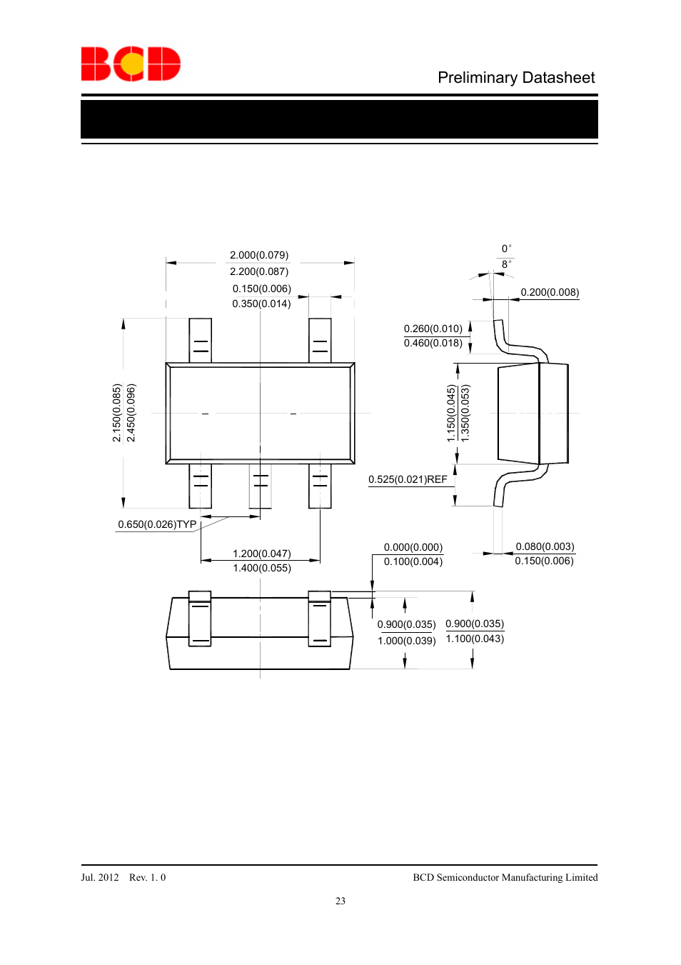Preliminary datasheet, Azv831/2 mechanical dimensions, Sc-70-5 unit: mm(inch) | Diodes AZV831/2 User Manual | Page 23 / 27