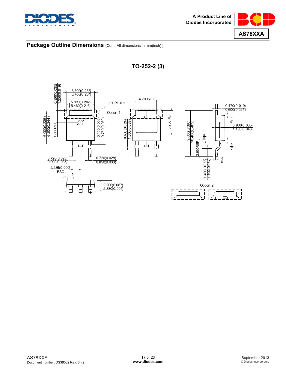 As78xxa, Package outline dimensions | Diodes AS78XXA User Manual | Page 17 / 23