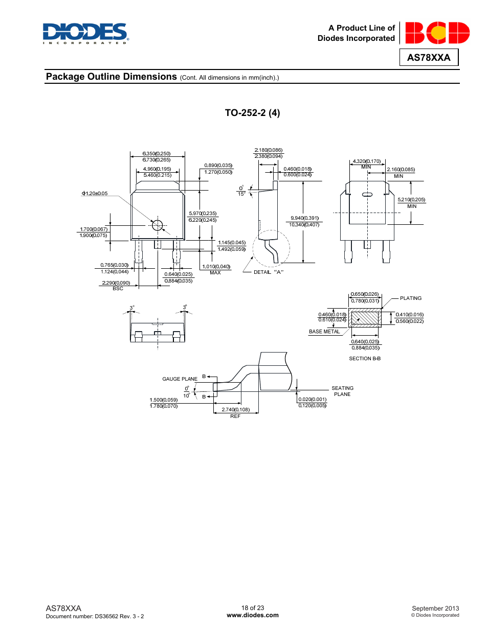 As78xxa, Package outline dimensions | Diodes AS78XXA User Manual | Page 18 / 23