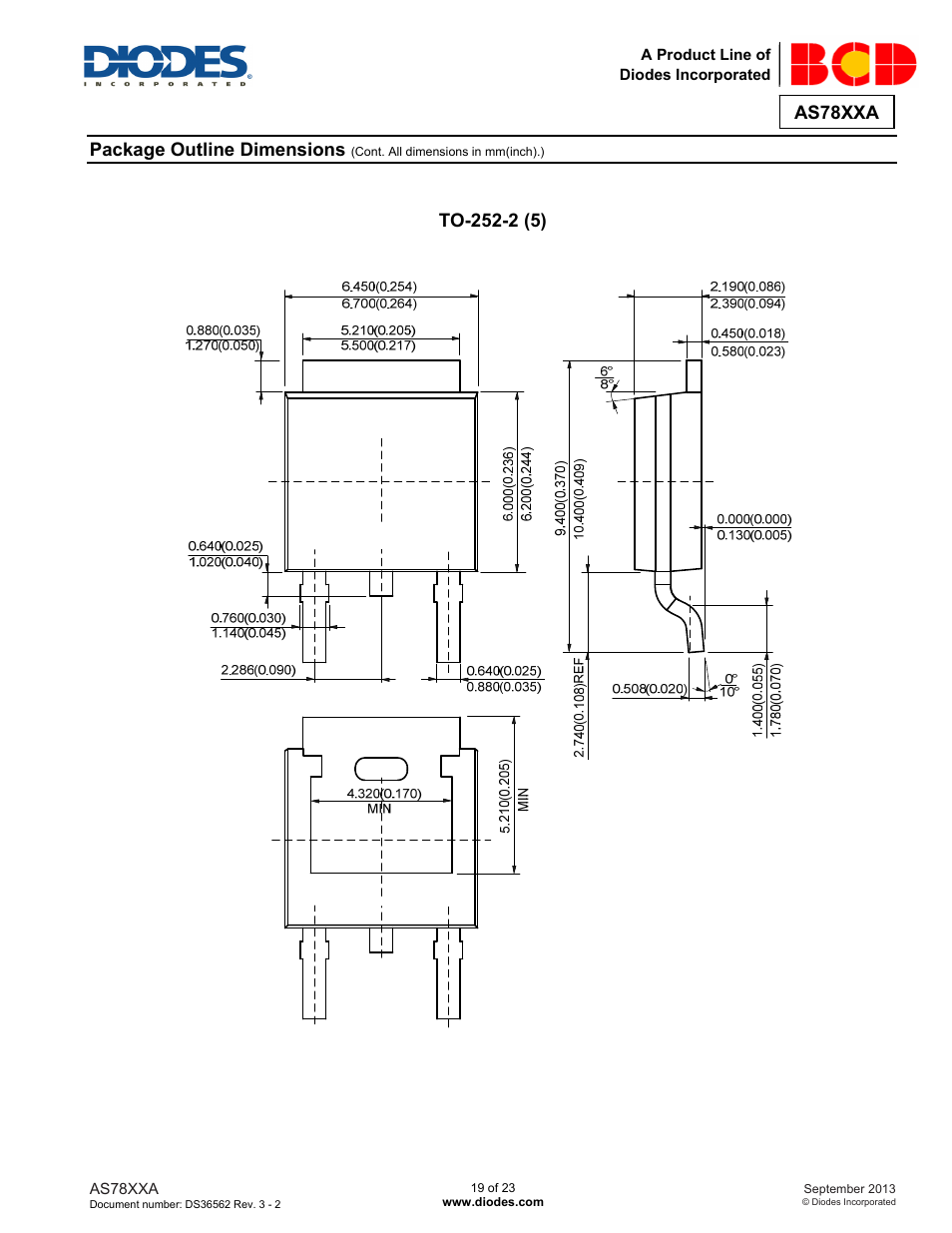 As78xxa, Package outline dimensions | Diodes AS78XXA User Manual | Page 19 / 23