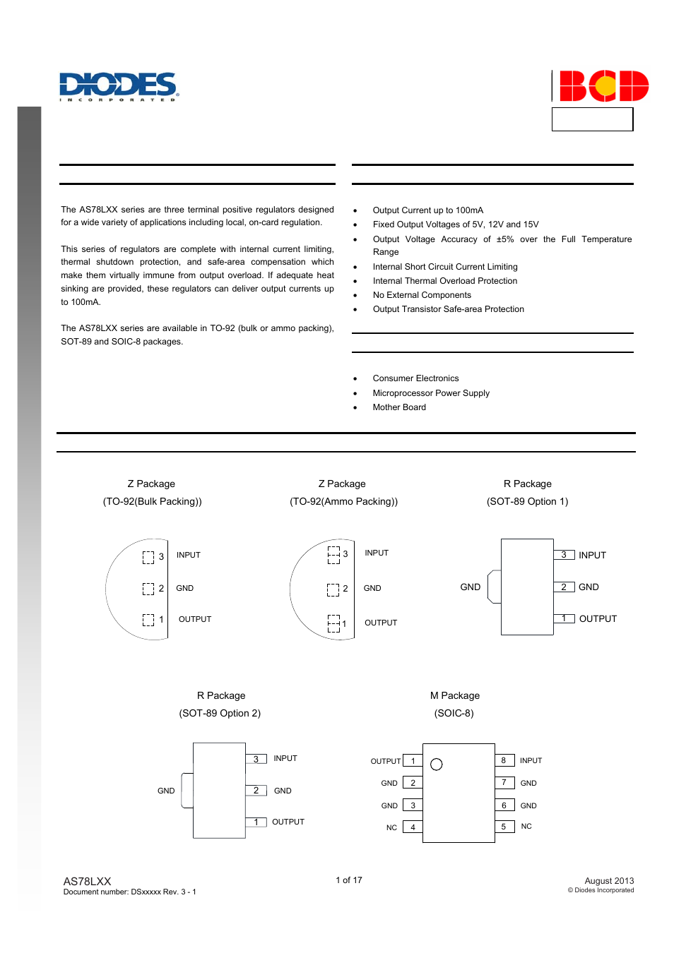 Diodes AS78LXX User Manual | 17 pages