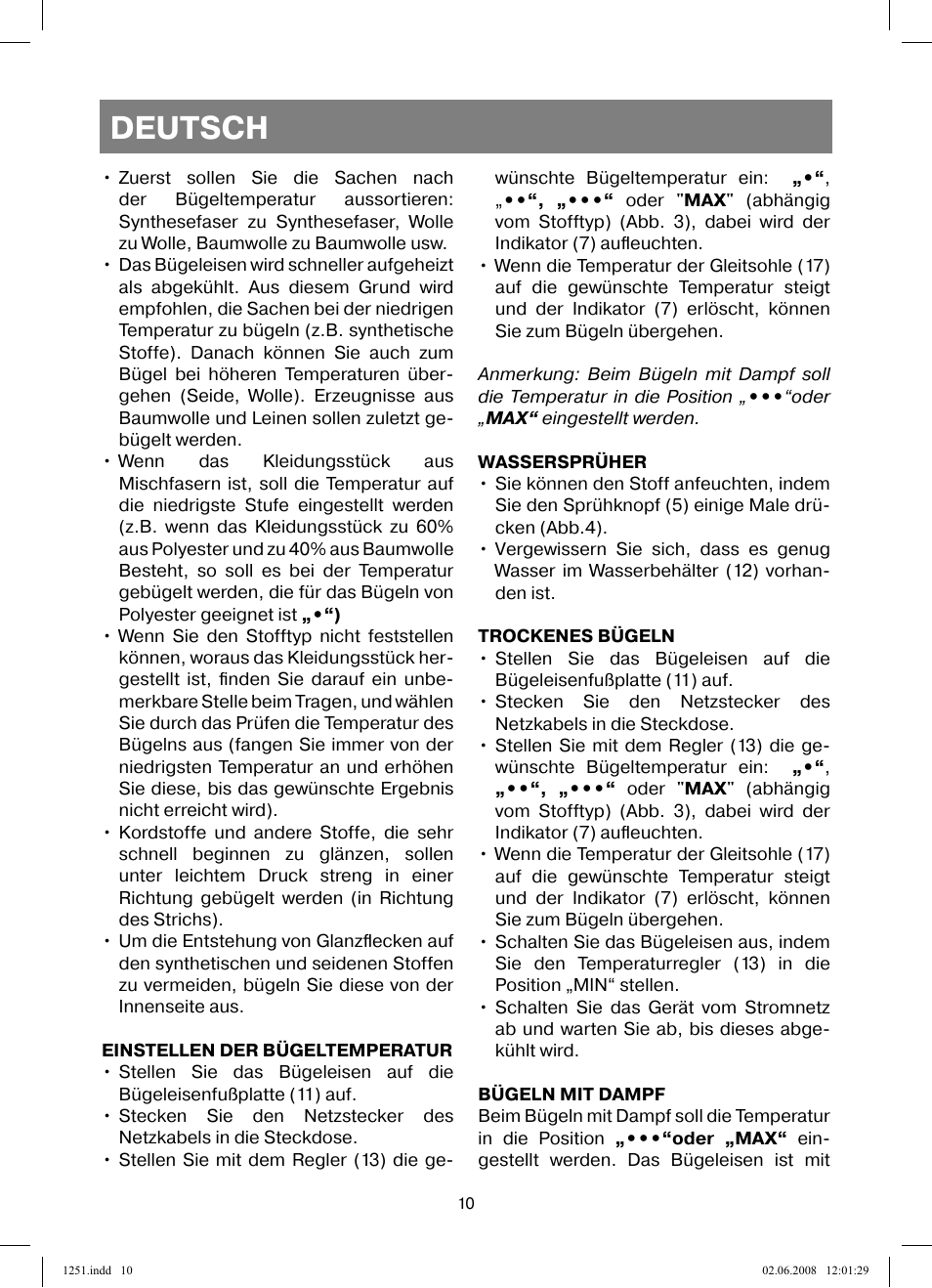 Deutsch | Vitek VT-1251 User Manual | Page 10 / 48