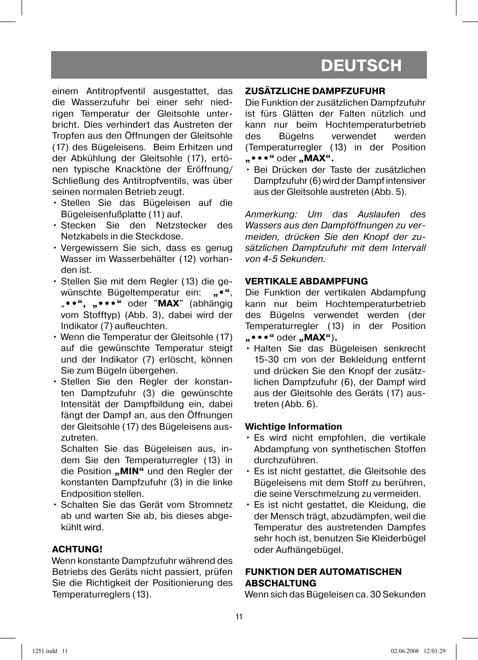 Deutsch | Vitek VT-1251 User Manual | Page 11 / 48