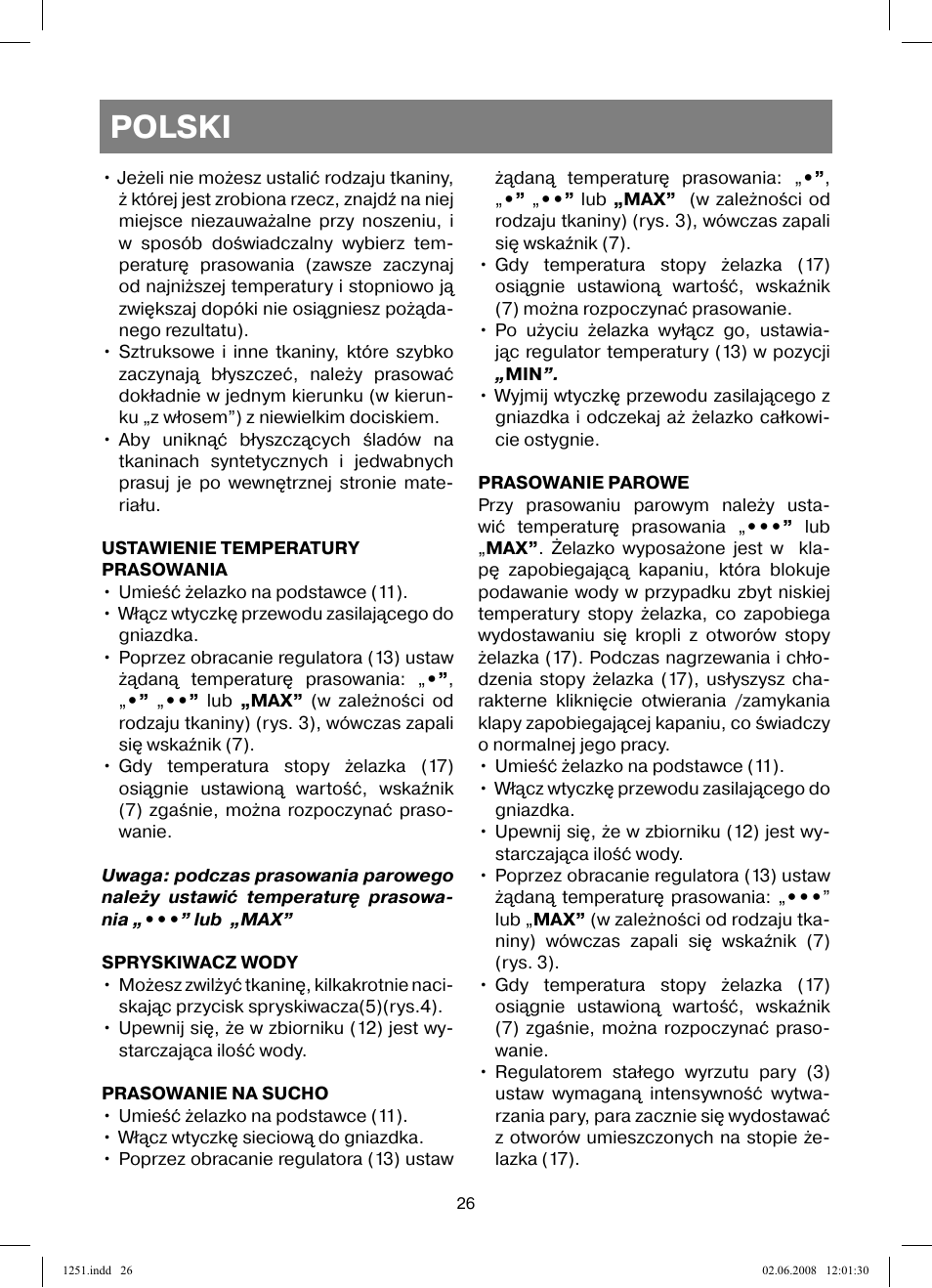 Polski | Vitek VT-1251 User Manual | Page 26 / 48