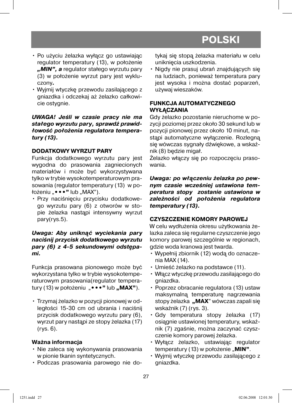 Polski | Vitek VT-1251 User Manual | Page 27 / 48