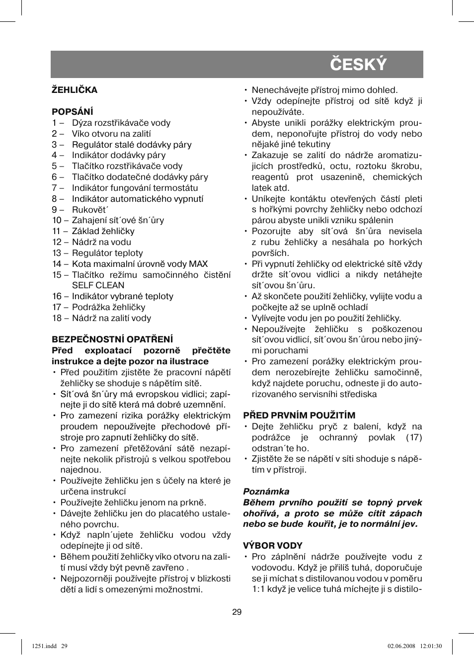 Český | Vitek VT-1251 User Manual | Page 29 / 48