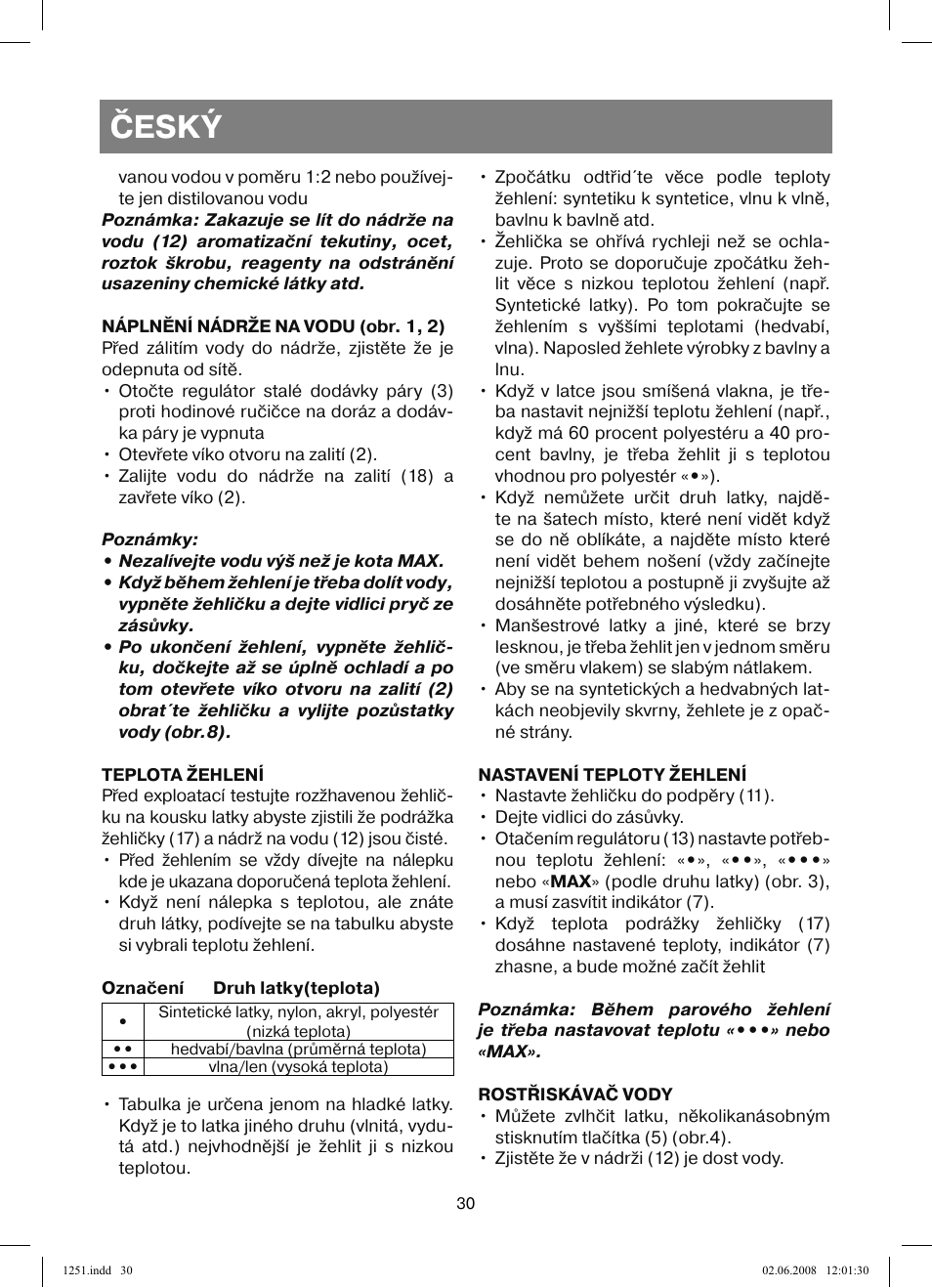 Český | Vitek VT-1251 User Manual | Page 30 / 48