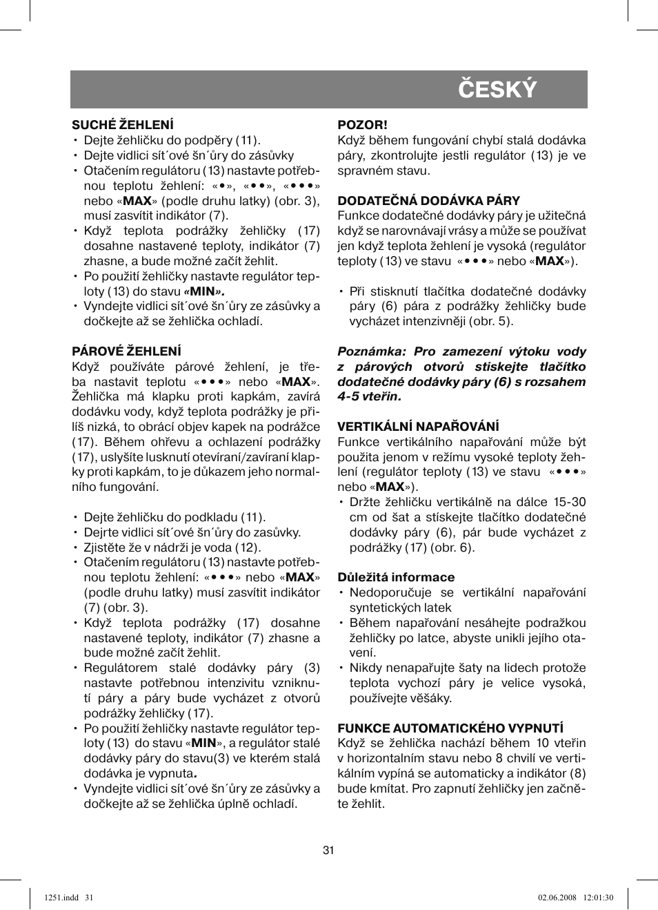 Český | Vitek VT-1251 User Manual | Page 31 / 48