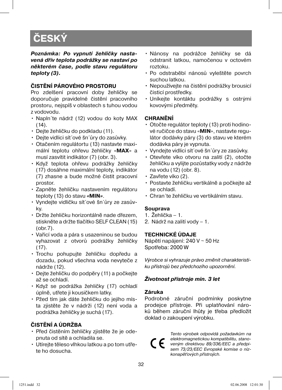 Český | Vitek VT-1251 User Manual | Page 32 / 48