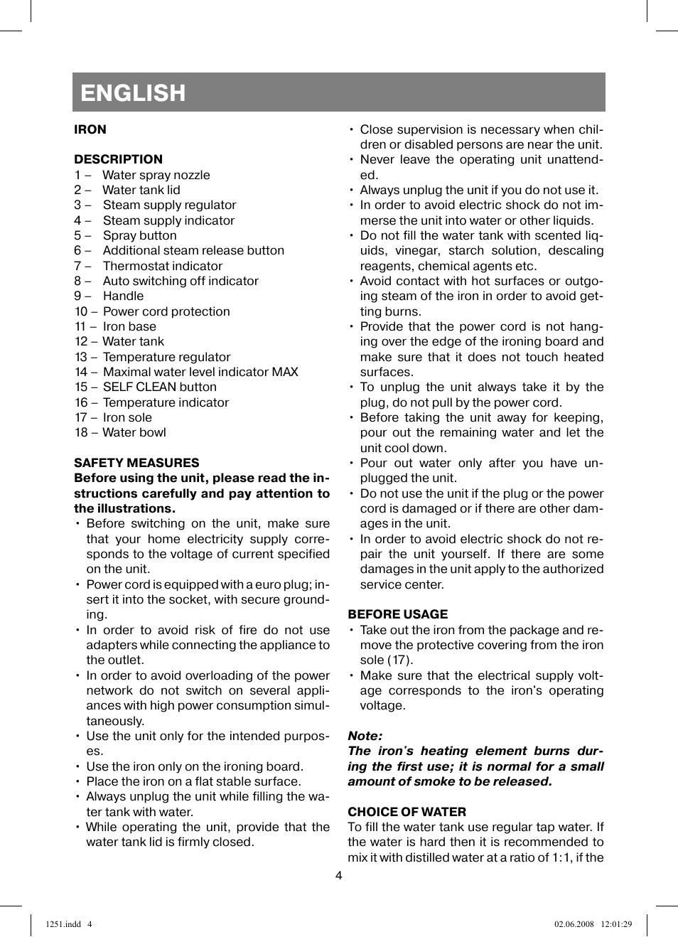 English | Vitek VT-1251 User Manual | Page 4 / 48