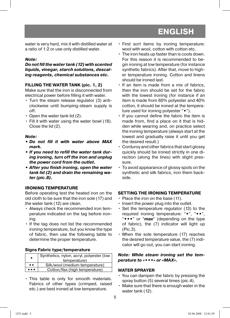 English | Vitek VT-1251 User Manual | Page 5 / 48