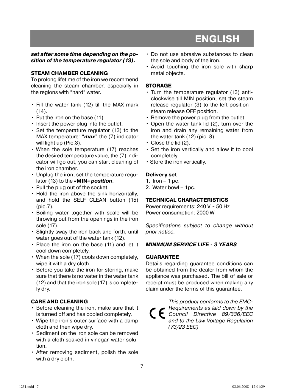 English | Vitek VT-1251 User Manual | Page 7 / 48